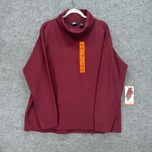 Lands End sweatshirt Women XXL 2XL Red Waffle Knit Plus Size Pullover NEW